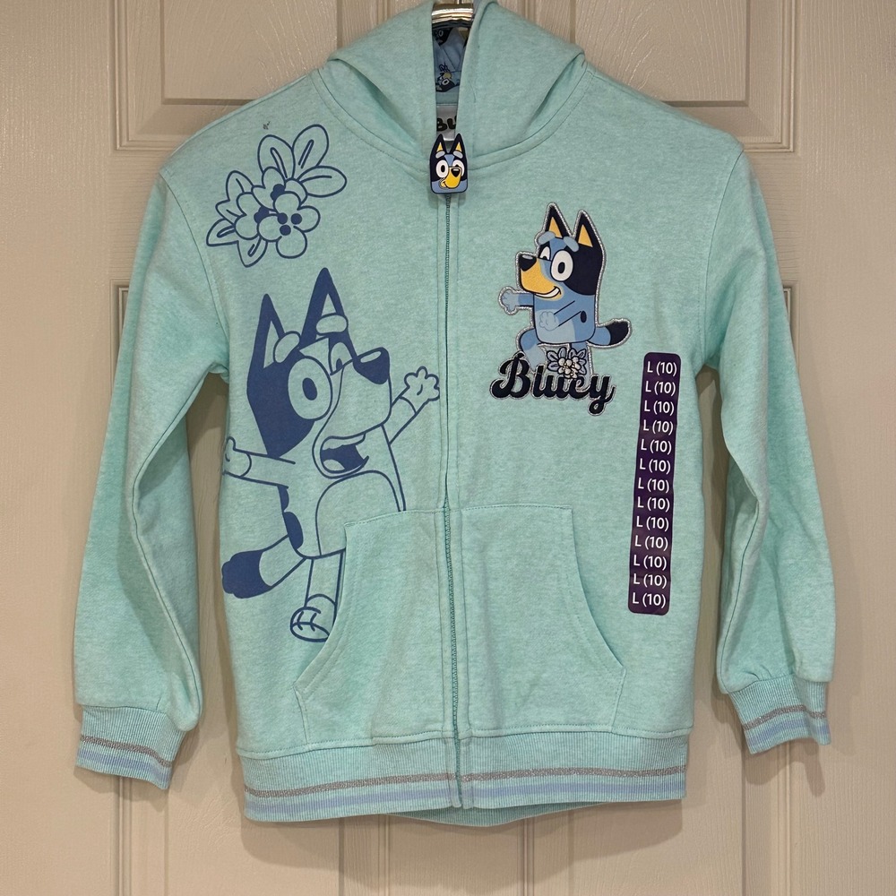 Bluey Girls Zip Up Hoodie Jelly Bean Heather Blue Size L 10 nwt